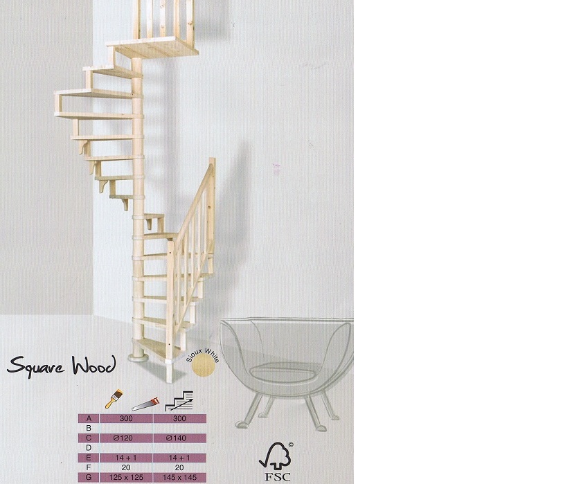 Vierkante draaitrap de Square wood 120cm bij trappenspecialist Maatkracht Square wood